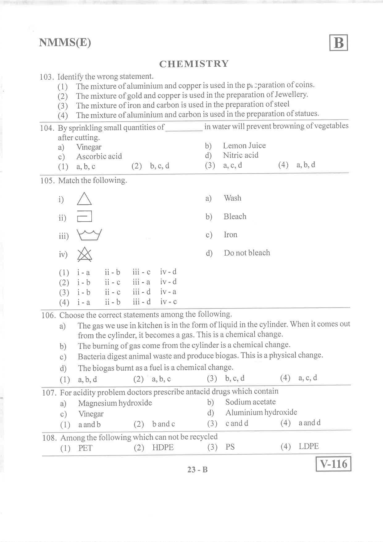 English Medium Nov 2019 (Set B) Class 8 Andhra Pradesh NMMS Question Papers - Page 23