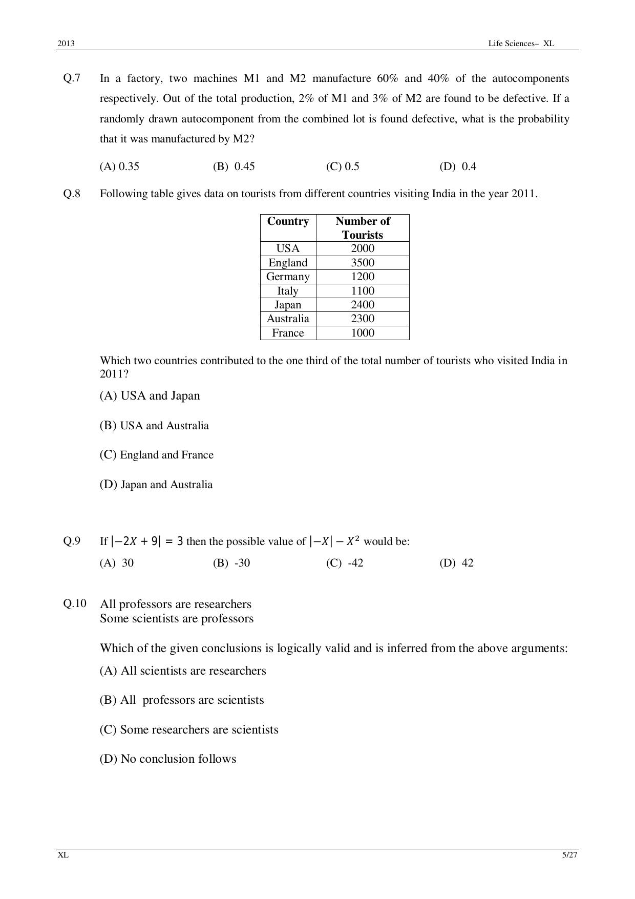 GATE 2013 Life Sciences (XL) Question Paper with Answer Key - Page 5