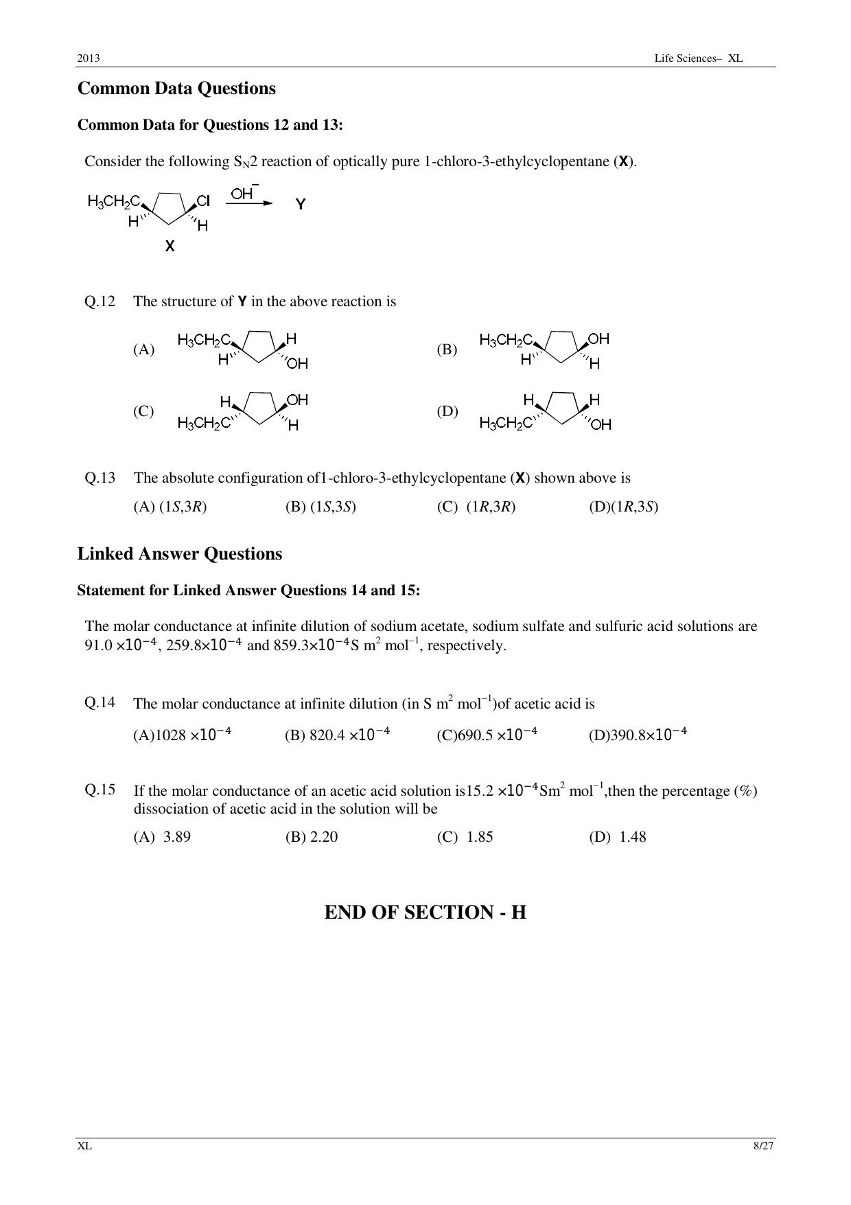GATE 2013 Life Sciences (XL) Question Paper with Answer Key - Page 8