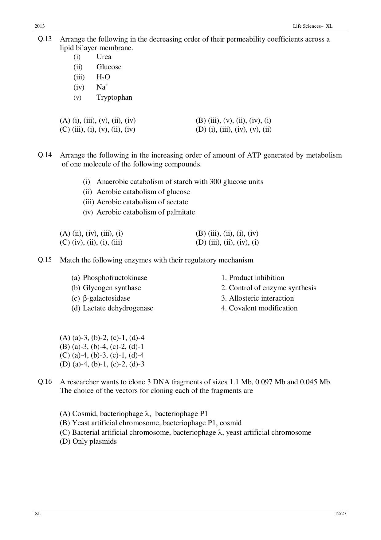 GATE 2013 Life Sciences (XL) Question Paper with Answer Key - Page 12