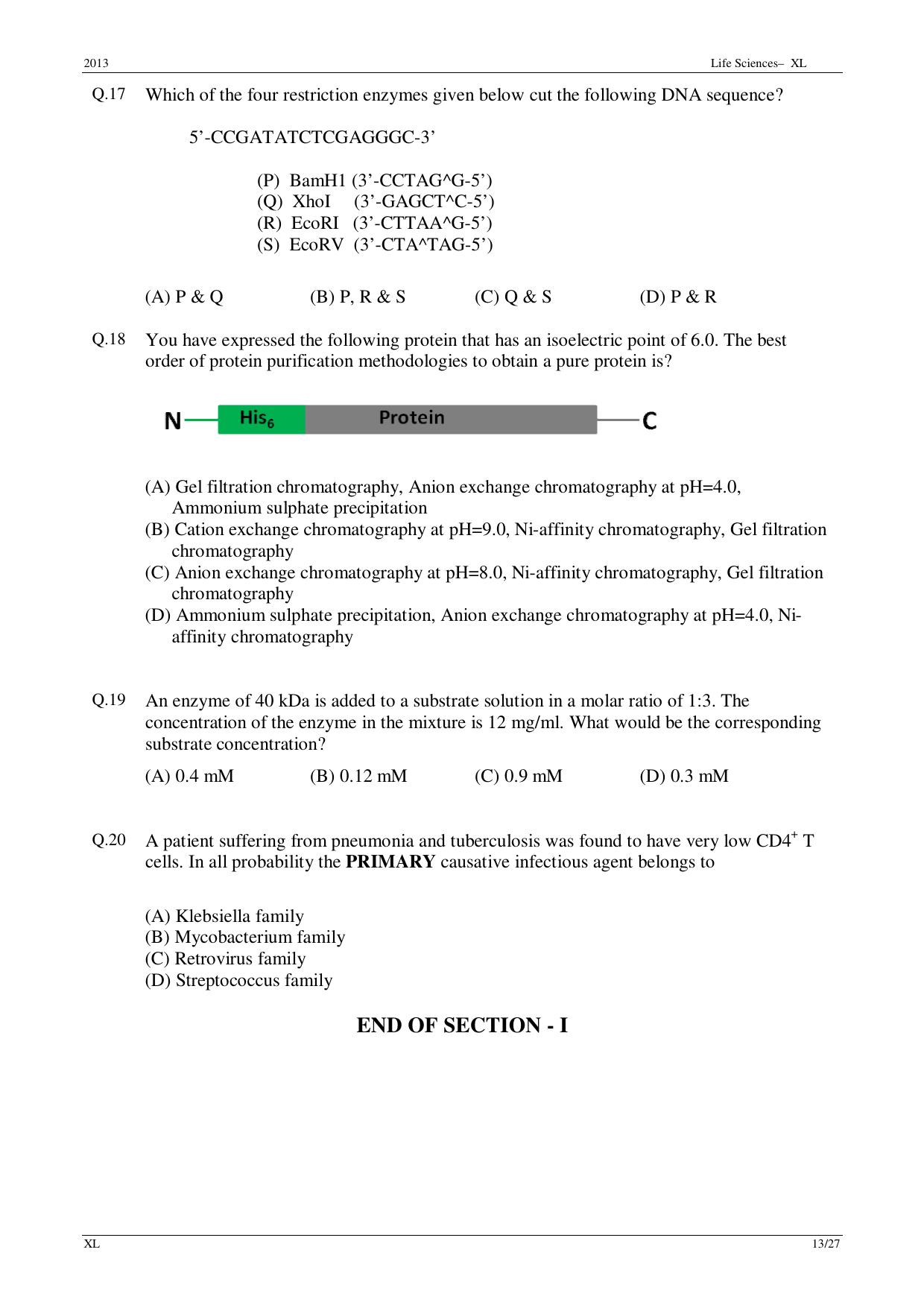 GATE 2013 Life Sciences (XL) Question Paper with Answer Key - Page 13