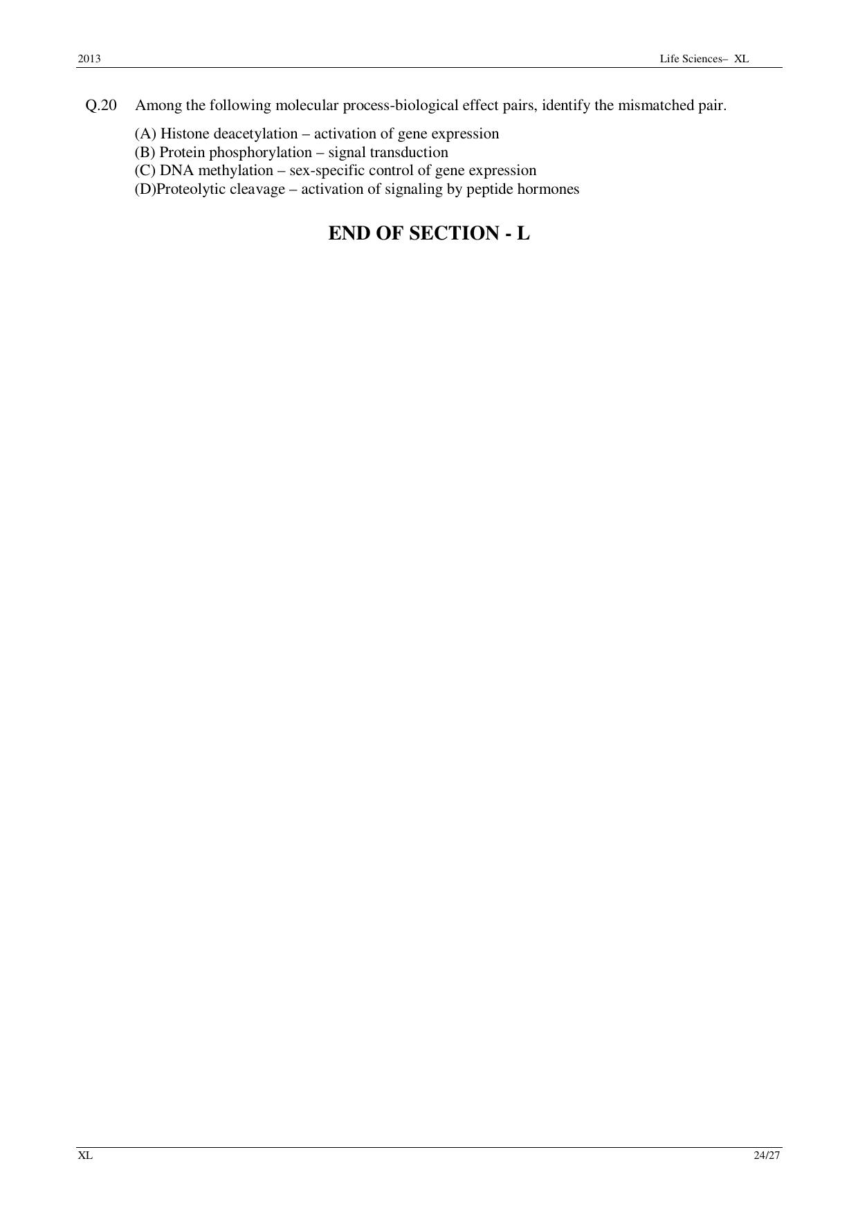 GATE 2013 Life Sciences (XL) Question Paper with Answer Key - Page 24