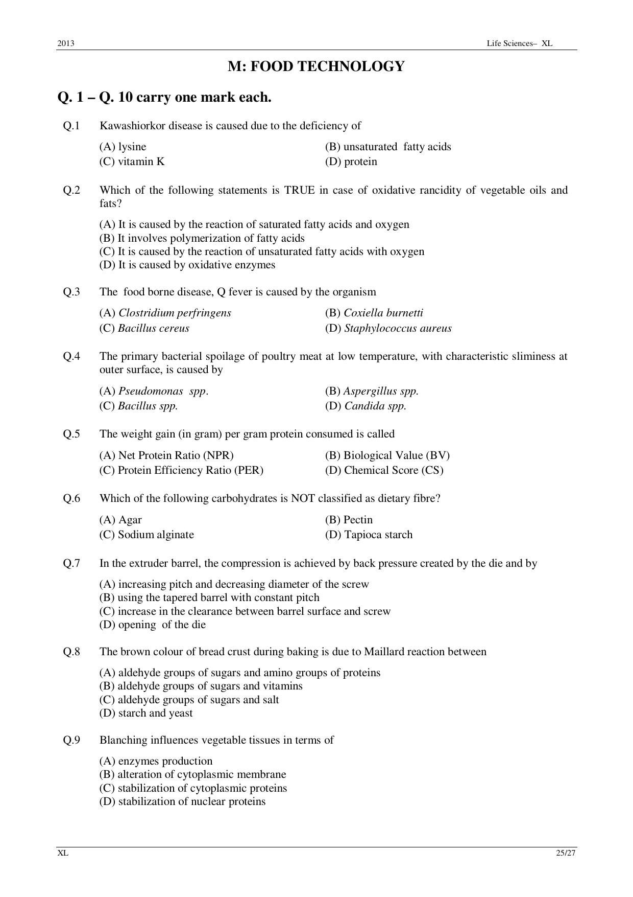 GATE 2013 Life Sciences (XL) Question Paper with Answer Key - Page 25
