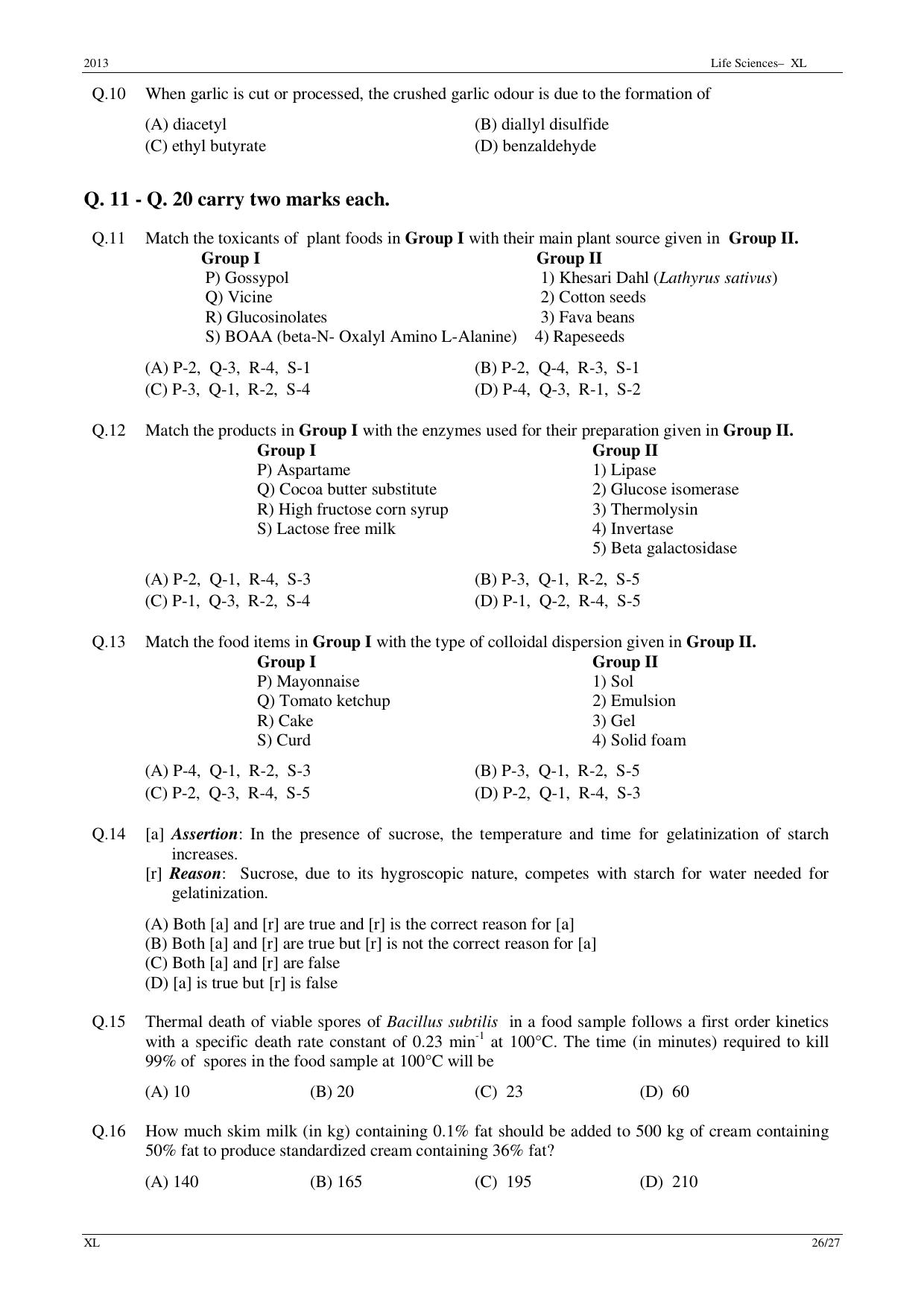 GATE 2013 Life Sciences (XL) Question Paper with Answer Key - Page 26