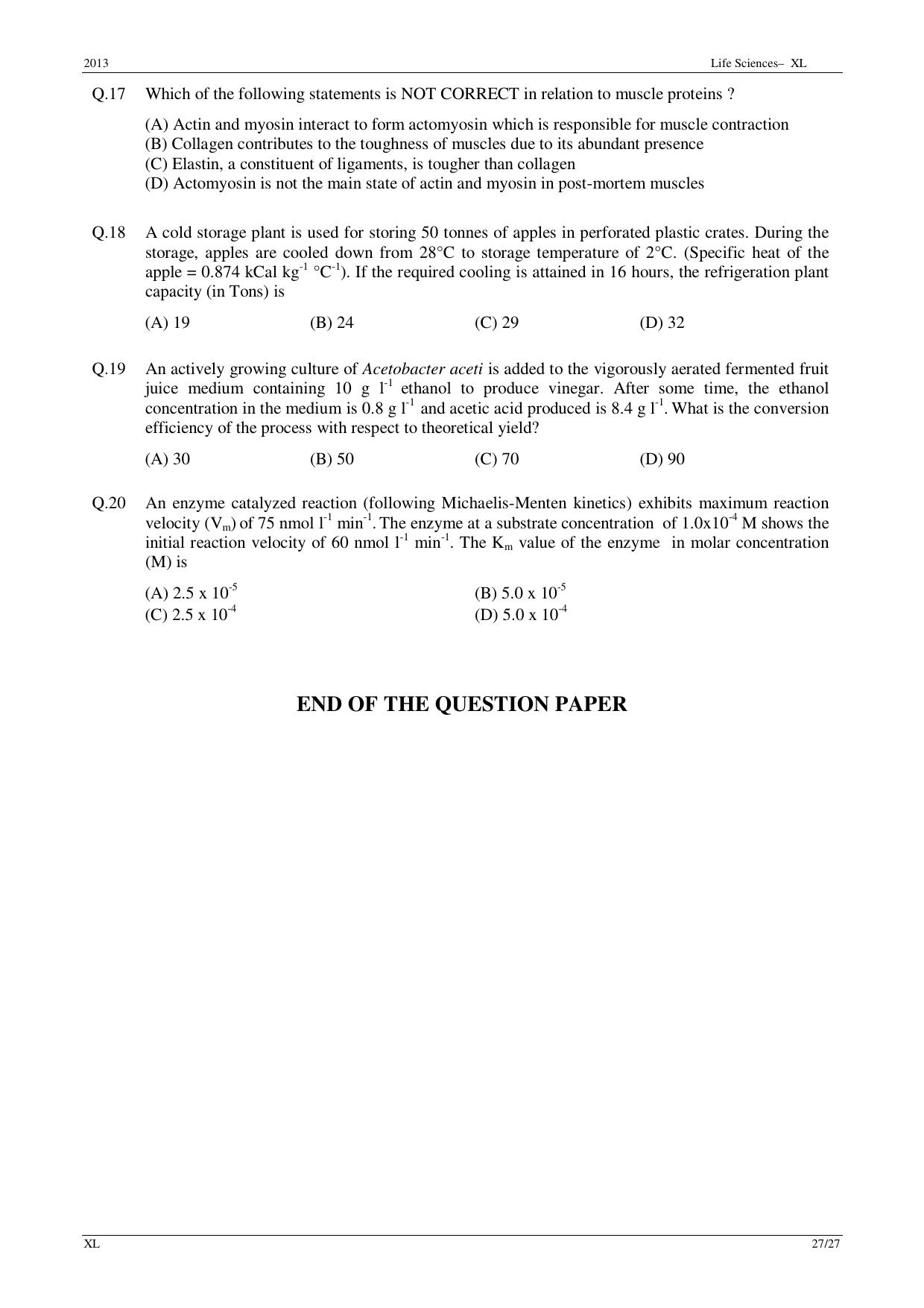 GATE 2013 Life Sciences (XL) Question Paper with Answer Key - Page 27