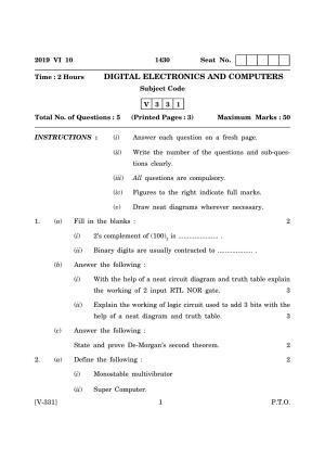 Goa Board Class 12 Digital Electronics & Computers 2019 (June 2019) Question Paper