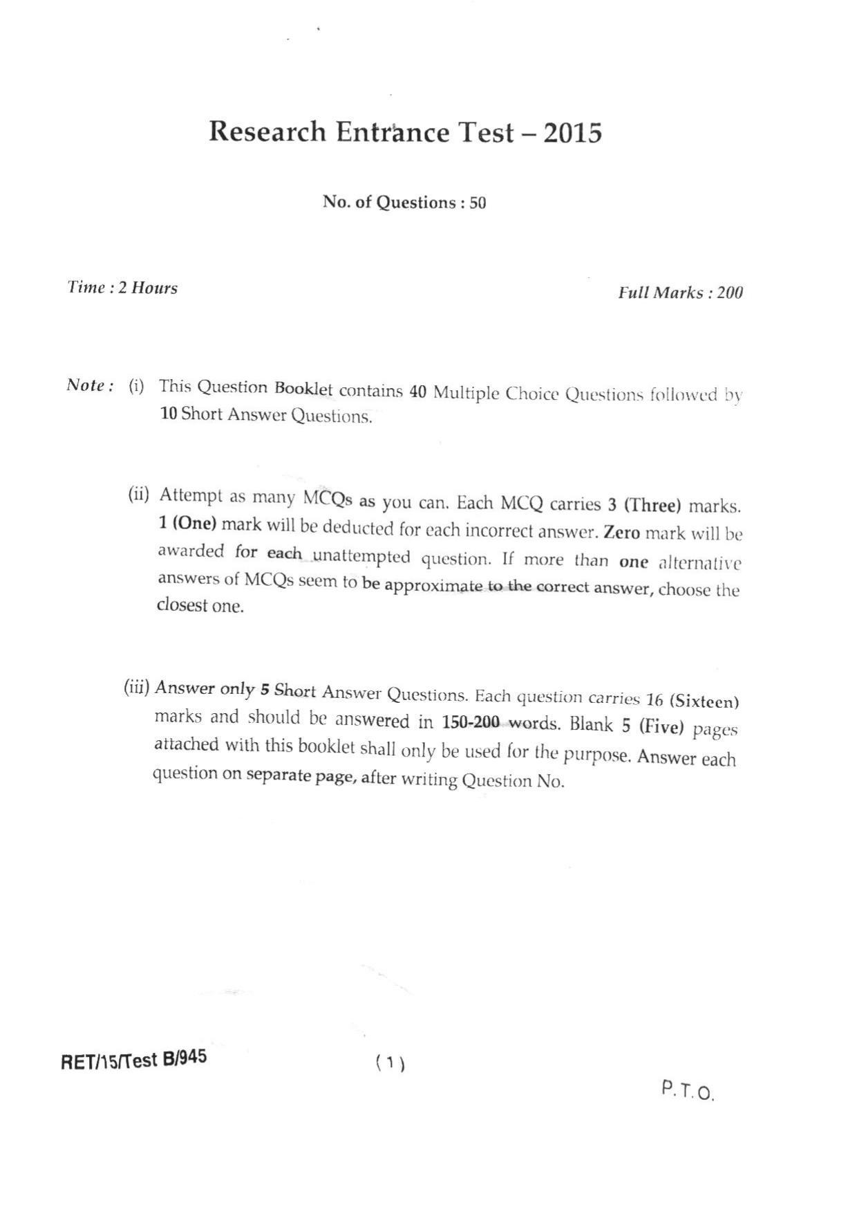 BHU RET BIOTECHNOLOGY 2015 Question Paper - Page 3