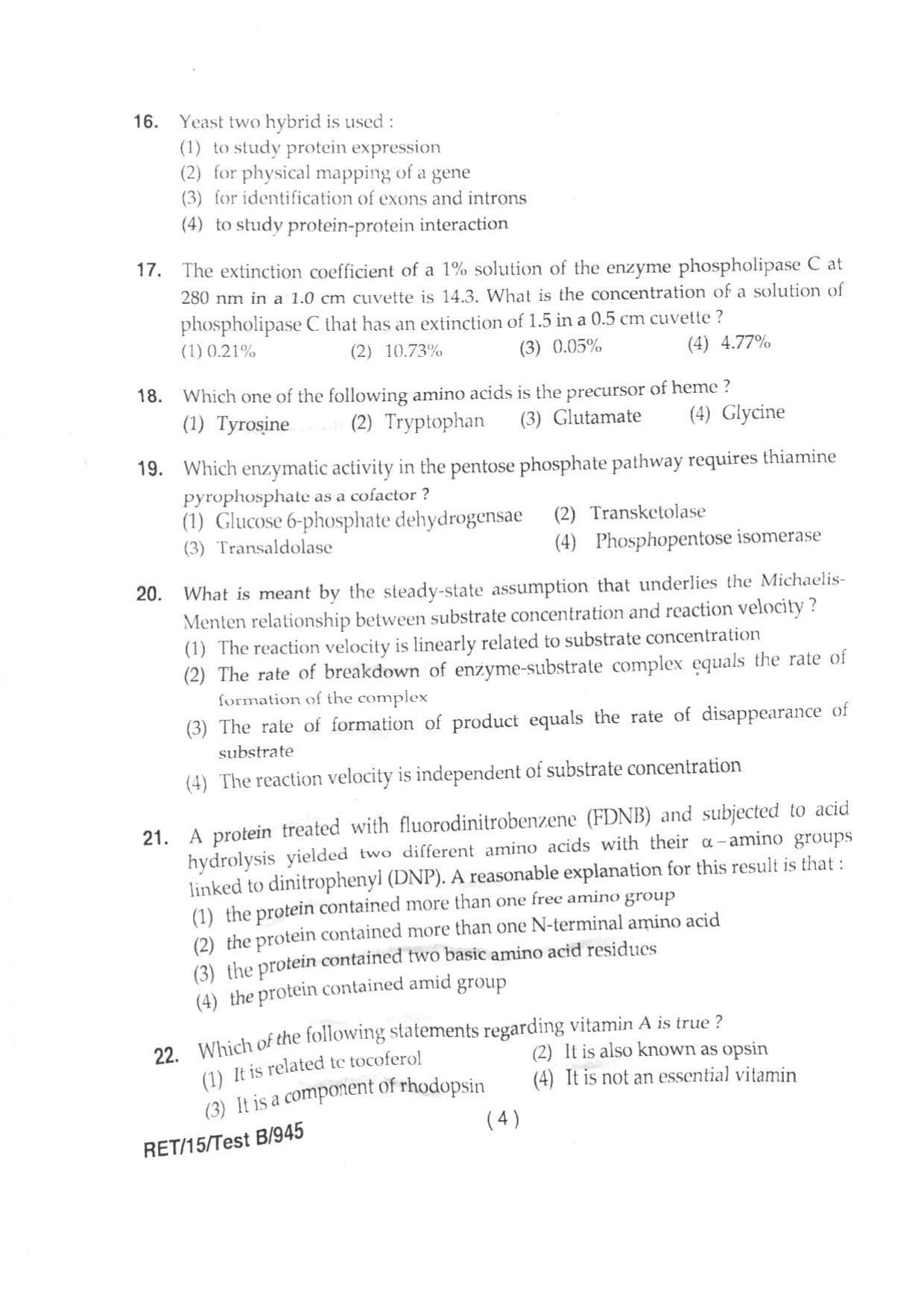 BHU RET BIOTECHNOLOGY 2015 Question Paper - Page 6