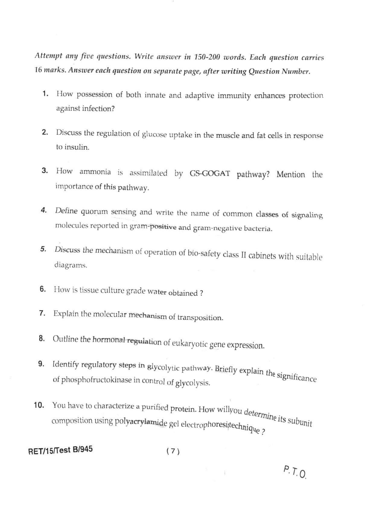 BHU RET BIOTECHNOLOGY 2015 Question Paper - Page 9