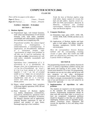 ISC Class XII Computer Science 2025 Syllabus