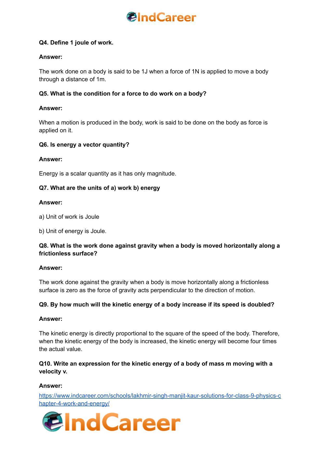 Lakhmir Singh Manjit Kaur Solutions for Class 9 Physics: Chapter 4- Work and Energy - Page 3