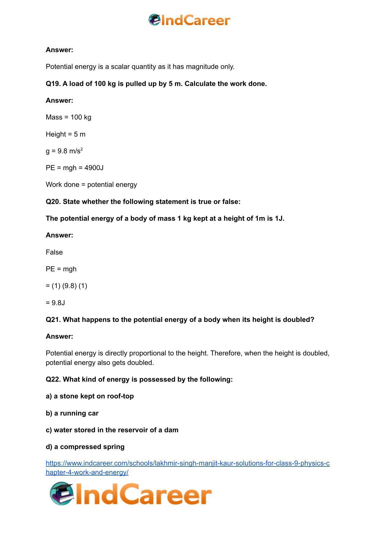 Lakhmir Singh Manjit Kaur Solutions for Class 9 Physics: Chapter 4- Work and Energy - Page 6