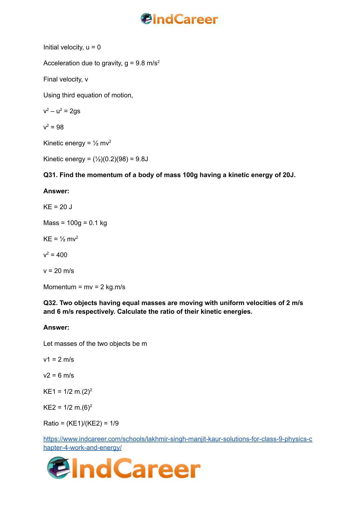 Lakhmir Singh Manjit Kaur Solutions for Class 9 Physics: Chapter 4- Work and Energy - Page 10