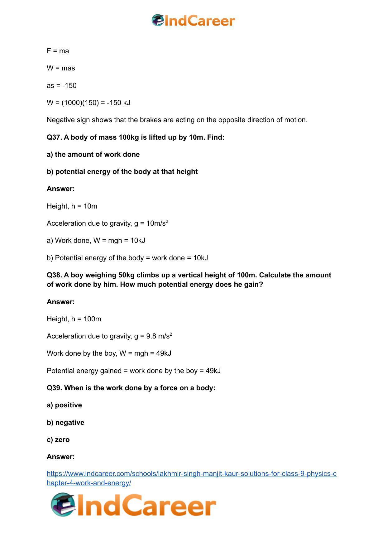 Lakhmir Singh Manjit Kaur Solutions for Class 9 Physics: Chapter 4- Work and Energy - Page 13