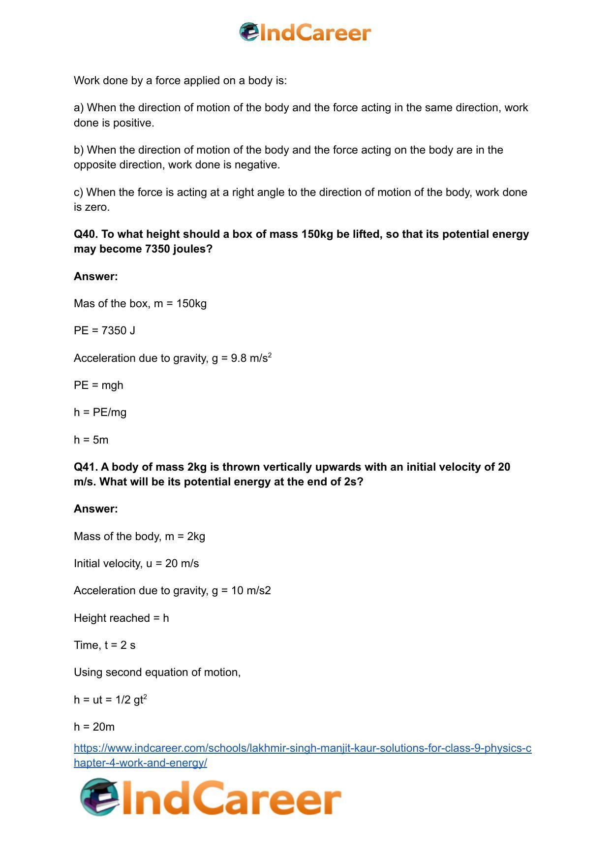 Lakhmir Singh Manjit Kaur Solutions for Class 9 Physics: Chapter 4- Work and Energy - Page 14
