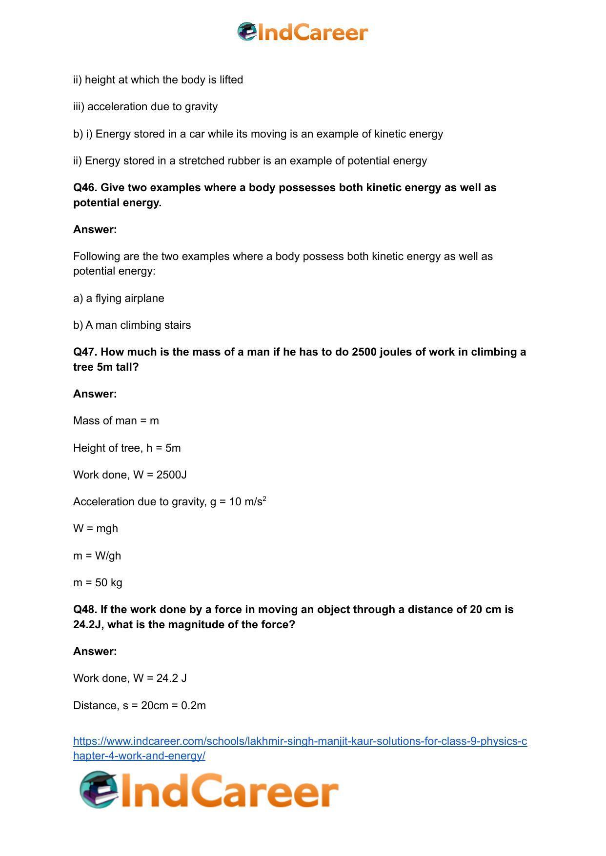 Lakhmir Singh Manjit Kaur Solutions for Class 9 Physics: Chapter 4- Work and Energy - Page 16