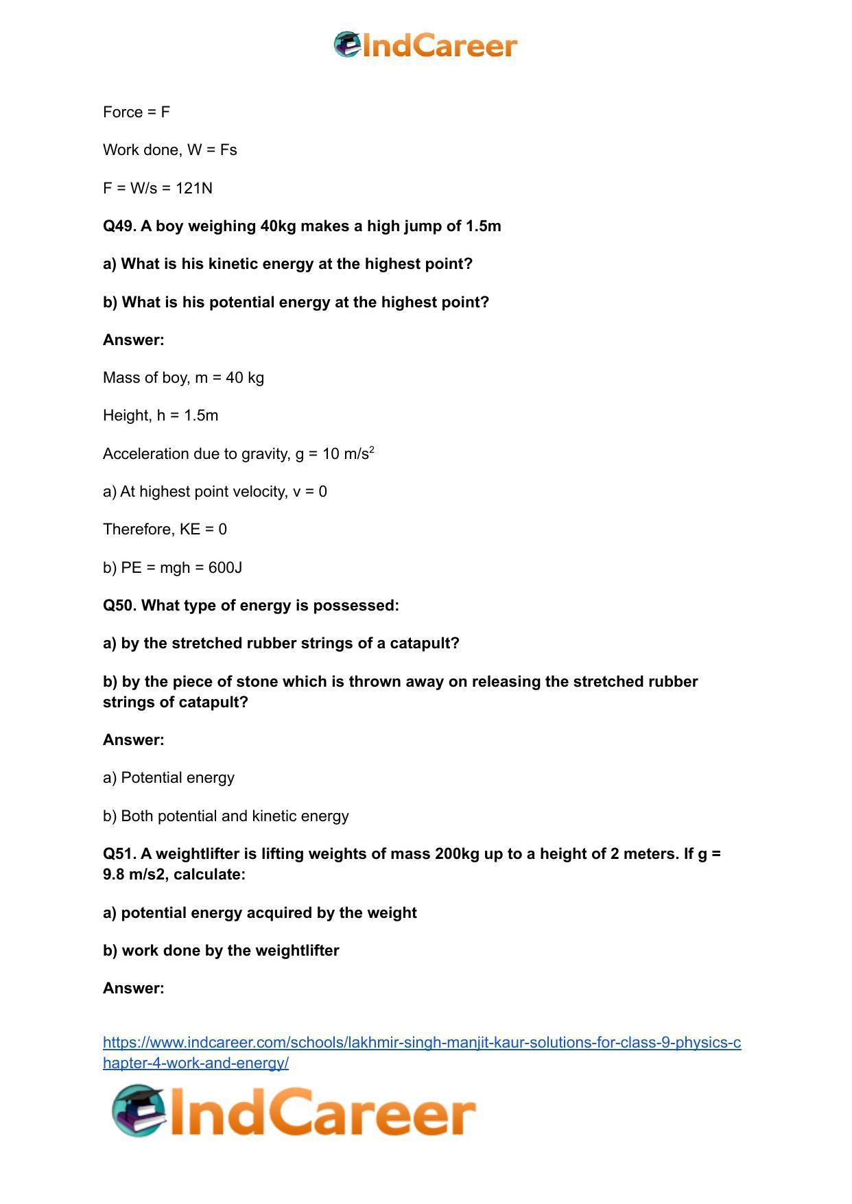 Lakhmir Singh Manjit Kaur Solutions for Class 9 Physics: Chapter 4- Work and Energy - Page 17