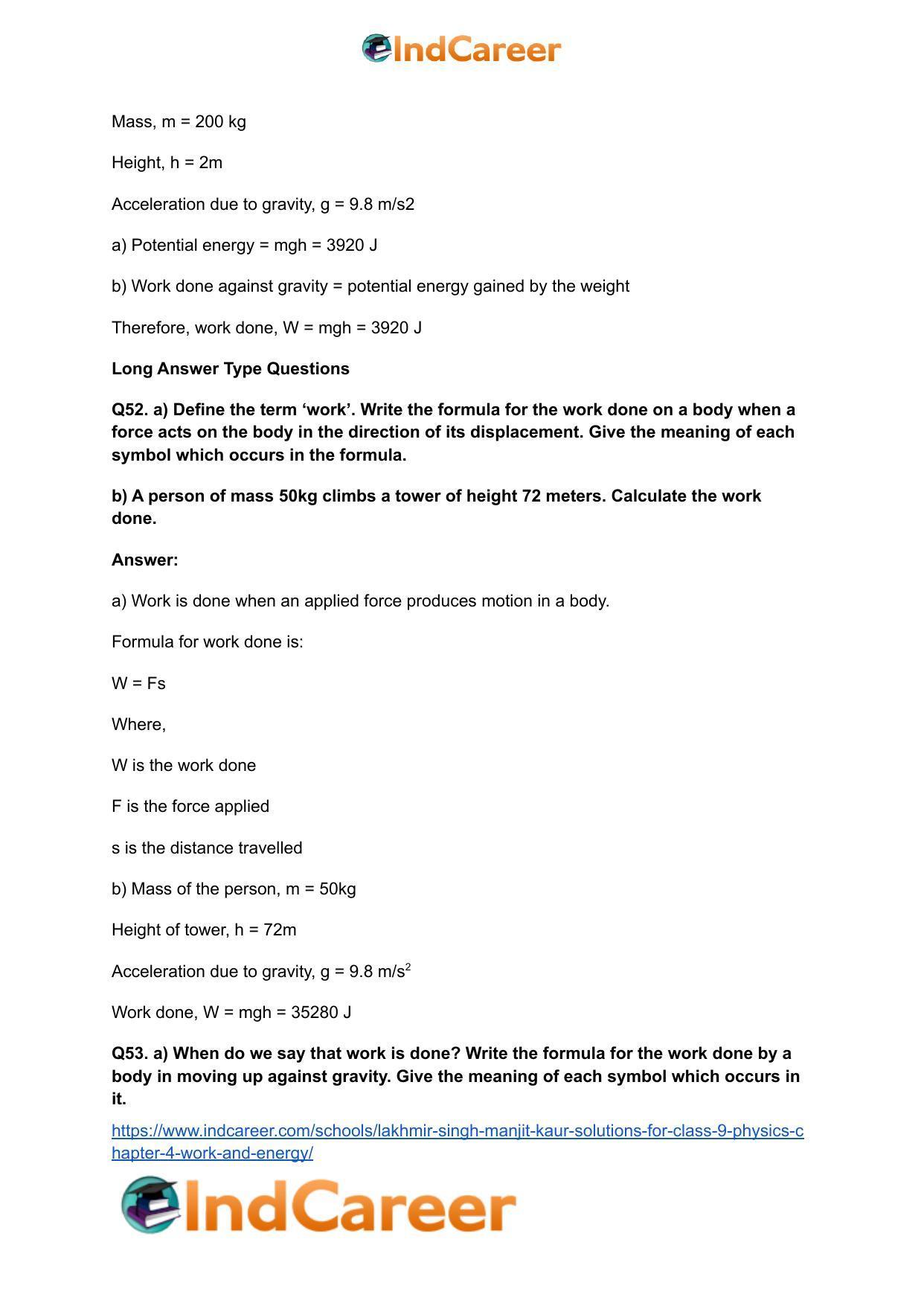Lakhmir Singh Manjit Kaur Solutions for Class 9 Physics: Chapter 4- Work and Energy - Page 18