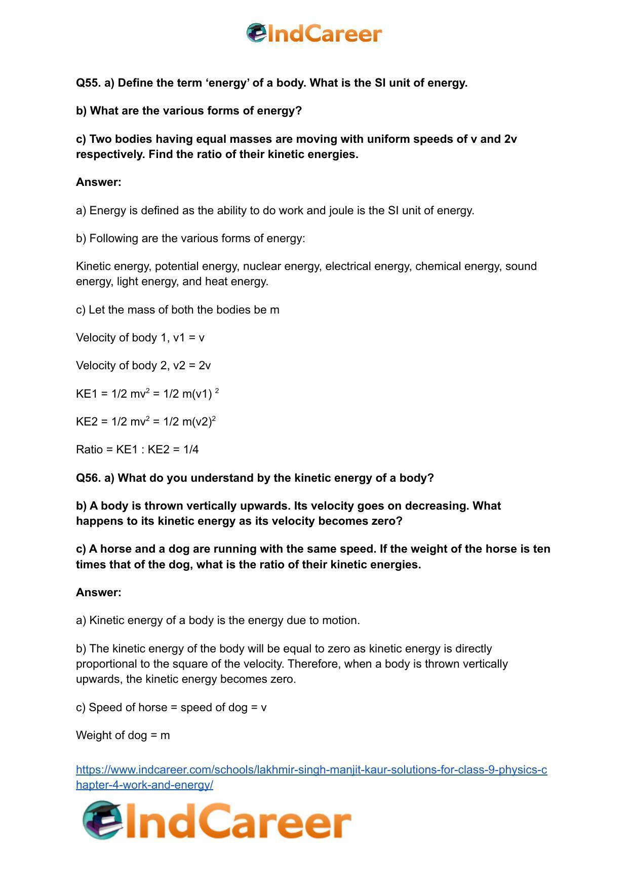 Lakhmir Singh Manjit Kaur Solutions for Class 9 Physics: Chapter 4- Work and Energy - Page 20