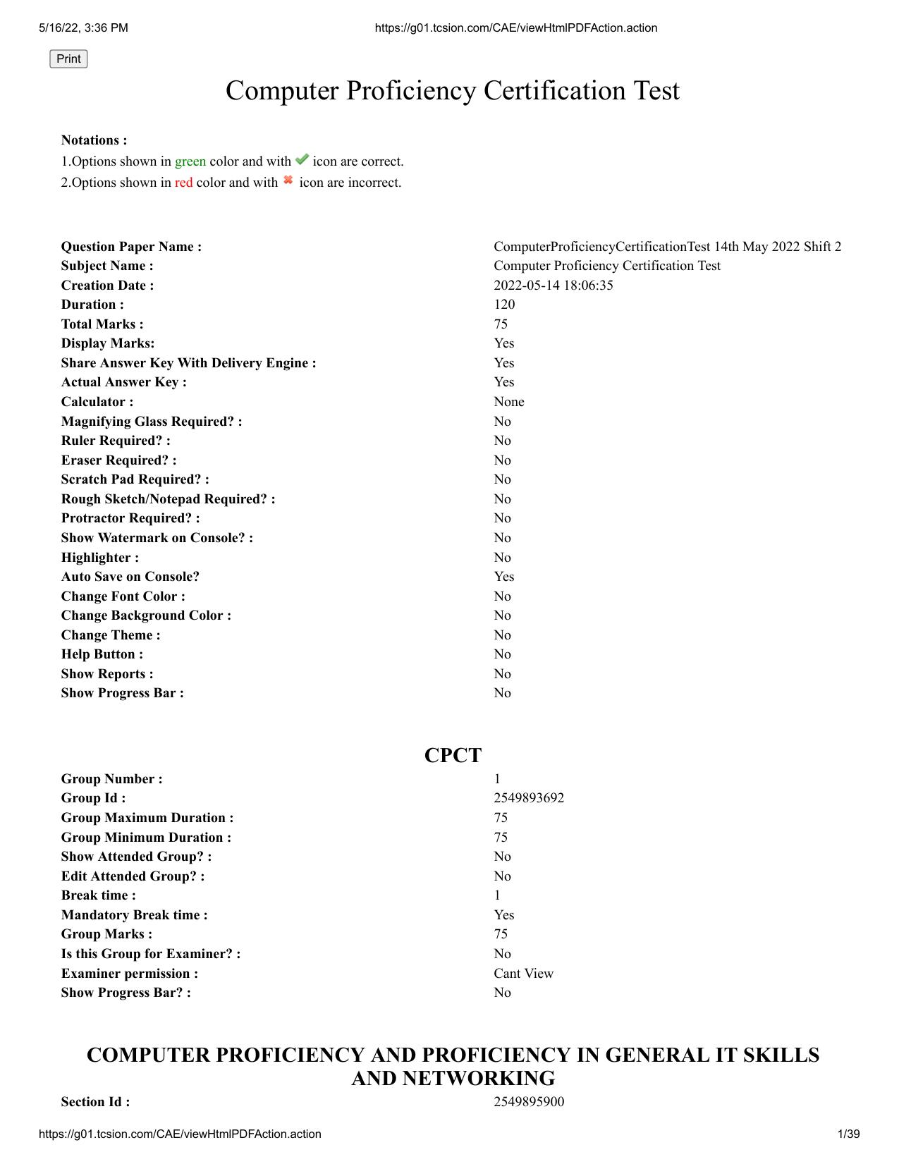 MP CPCT 14 May 2022 Question Paper Shift 2 - Page 1