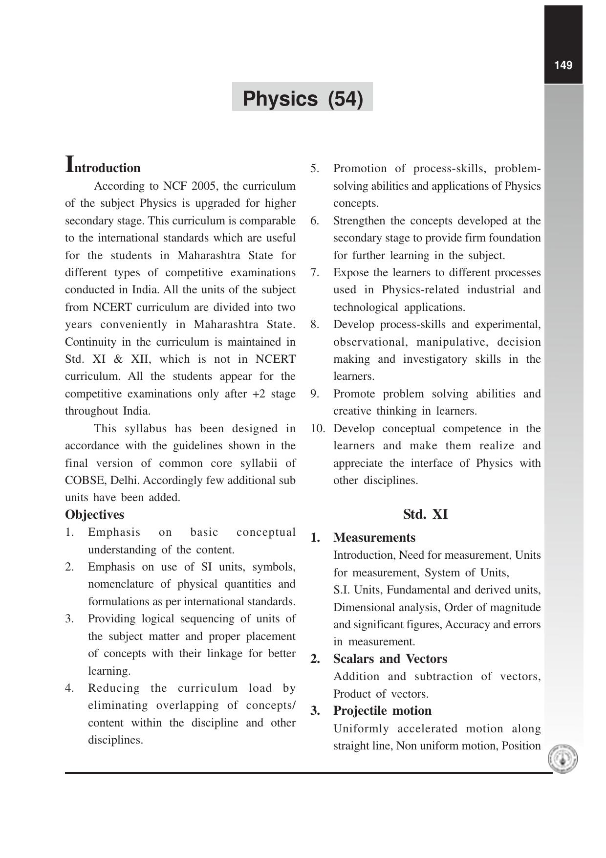 Maharashtra HSC Physics Syllabus  - Page 1