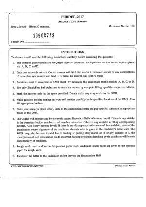 PUBDET 2017 Life Sciences Question Paper