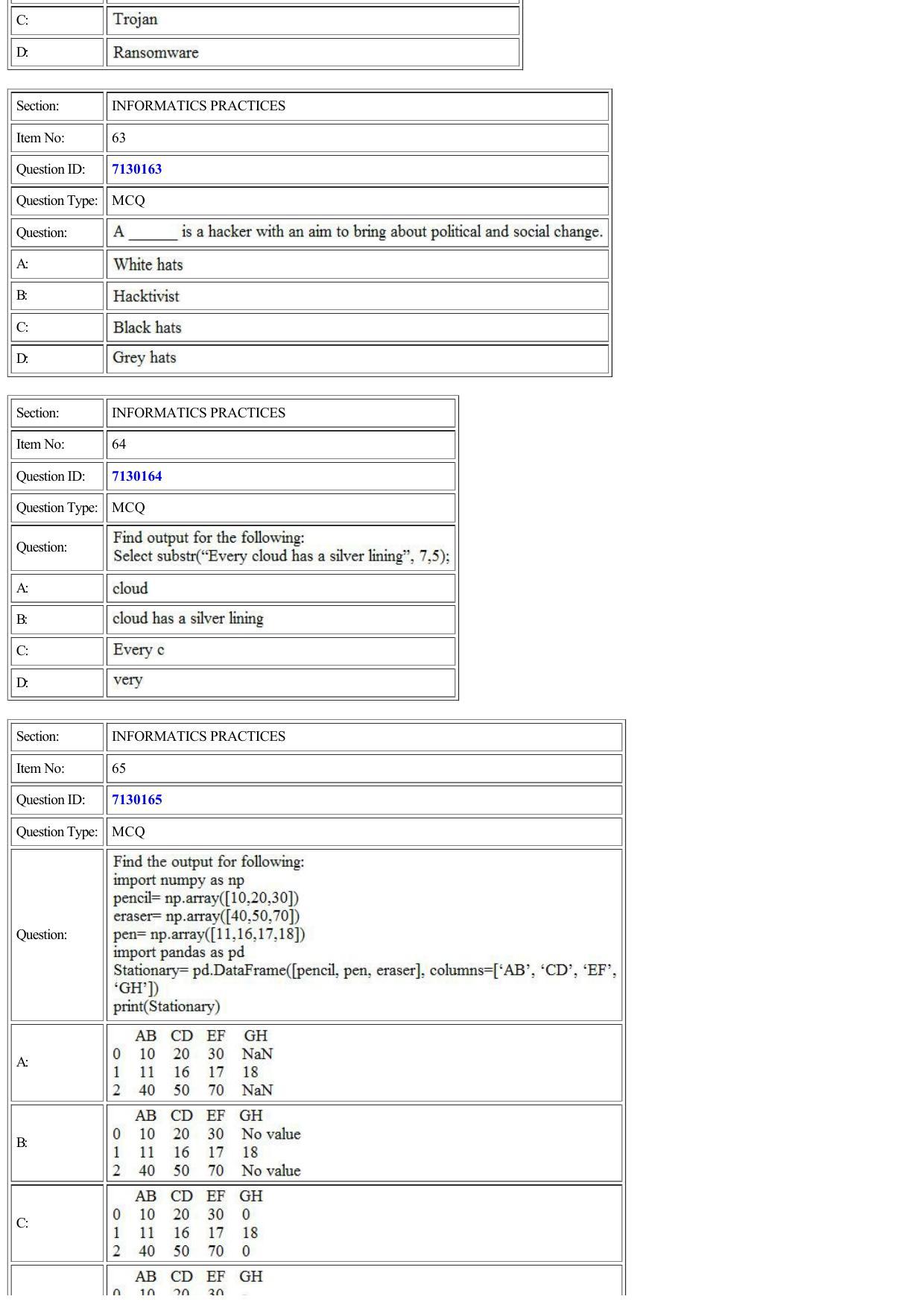 CUET 2022 Question Paper of Computer Science and Informatics Practices - Page 30