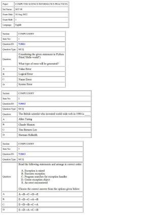 CUET 2022 Question Paper of Computer Science and Informatics Practices