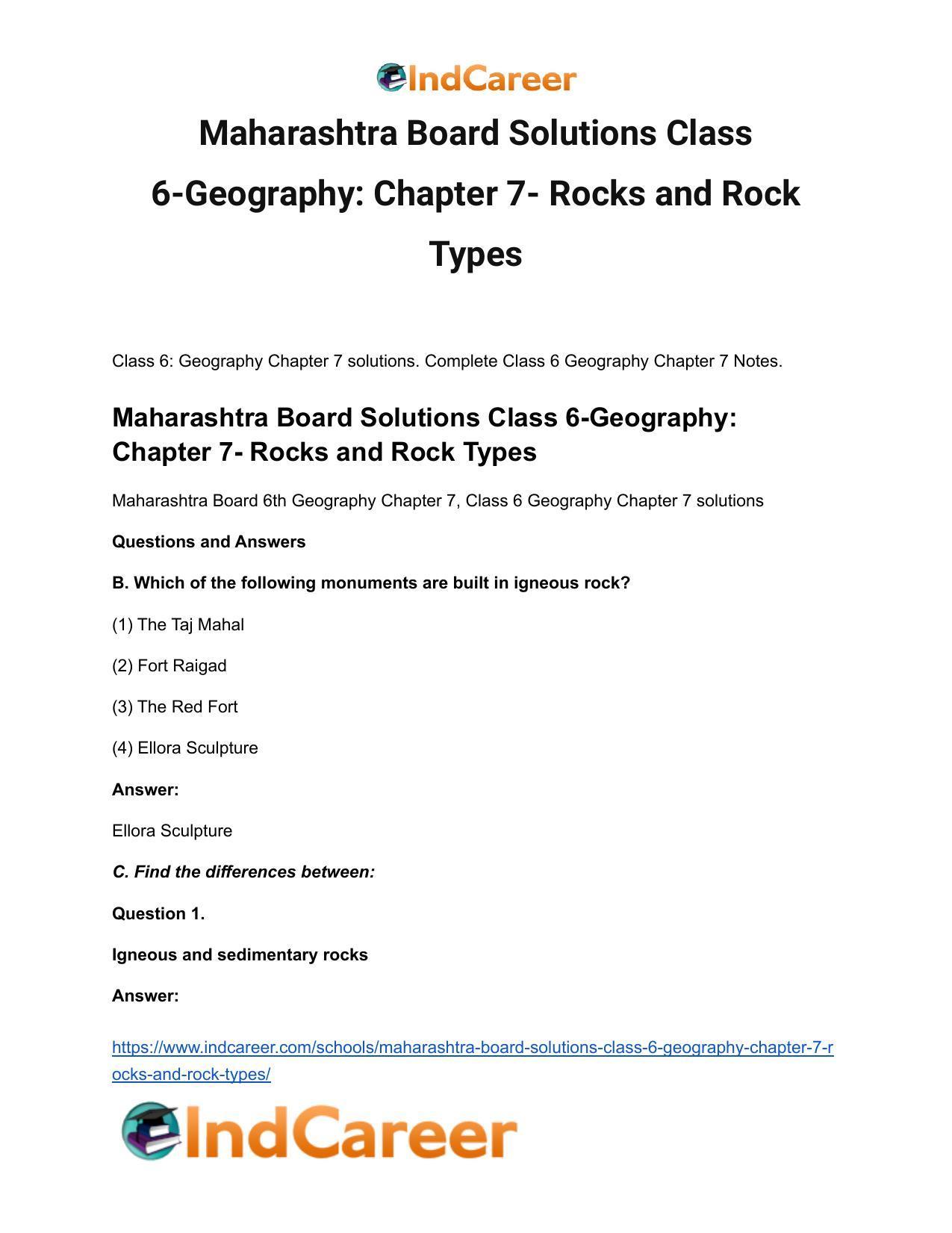 Maharashtra Board Solutions Class 6-Geography: Chapter 7- Rocks and Rock Types - Page 2