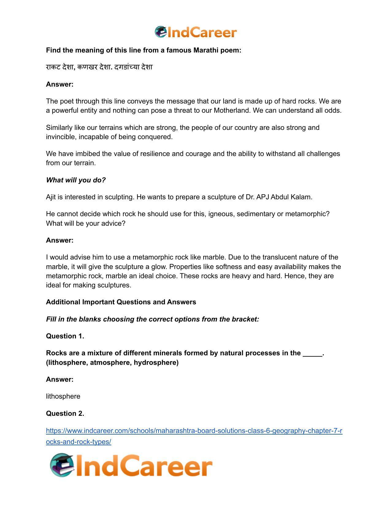 Maharashtra Board Solutions Class 6-Geography: Chapter 7- Rocks and Rock Types - Page 8