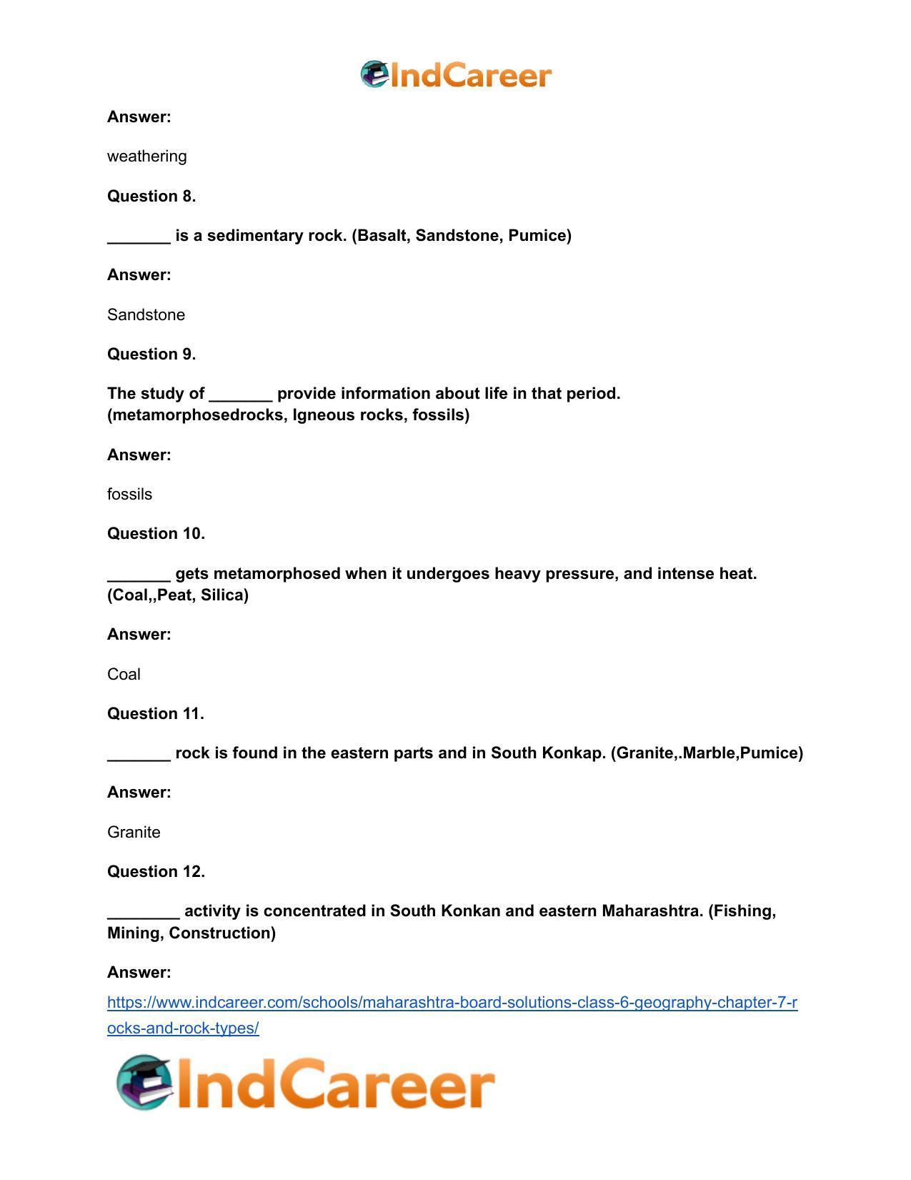 Maharashtra Board Solutions Class 6-Geography: Chapter 7- Rocks and Rock Types - Page 10