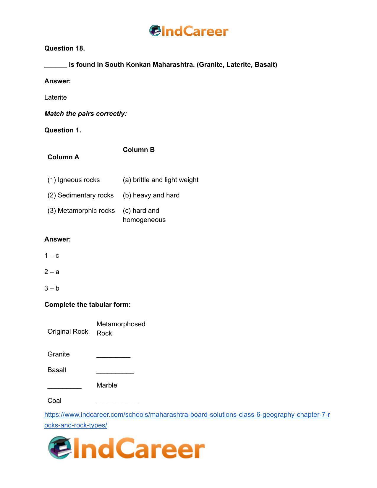 Maharashtra Board Solutions Class 6-Geography: Chapter 7- Rocks and Rock Types - Page 12
