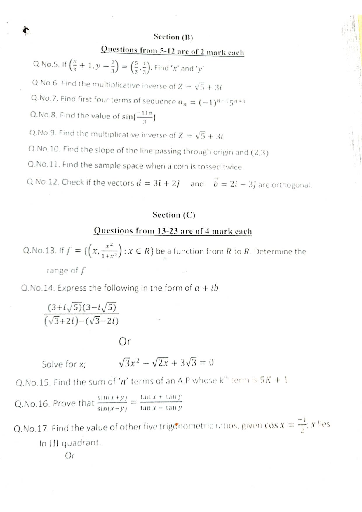 JKBOSE Class 11 Applied Math Model Question Paper - Page 2