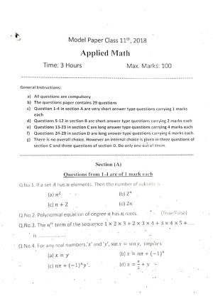 JKBOSE Class 11 Applied Math Model Question Paper