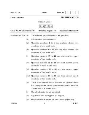 Goa Board Class 12 Mathematics (March 2024) Question Paper