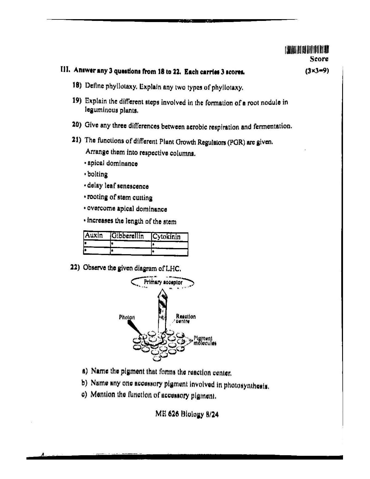 Kerala Plus One 2022 Biology Question Paper (Model) - Page 8