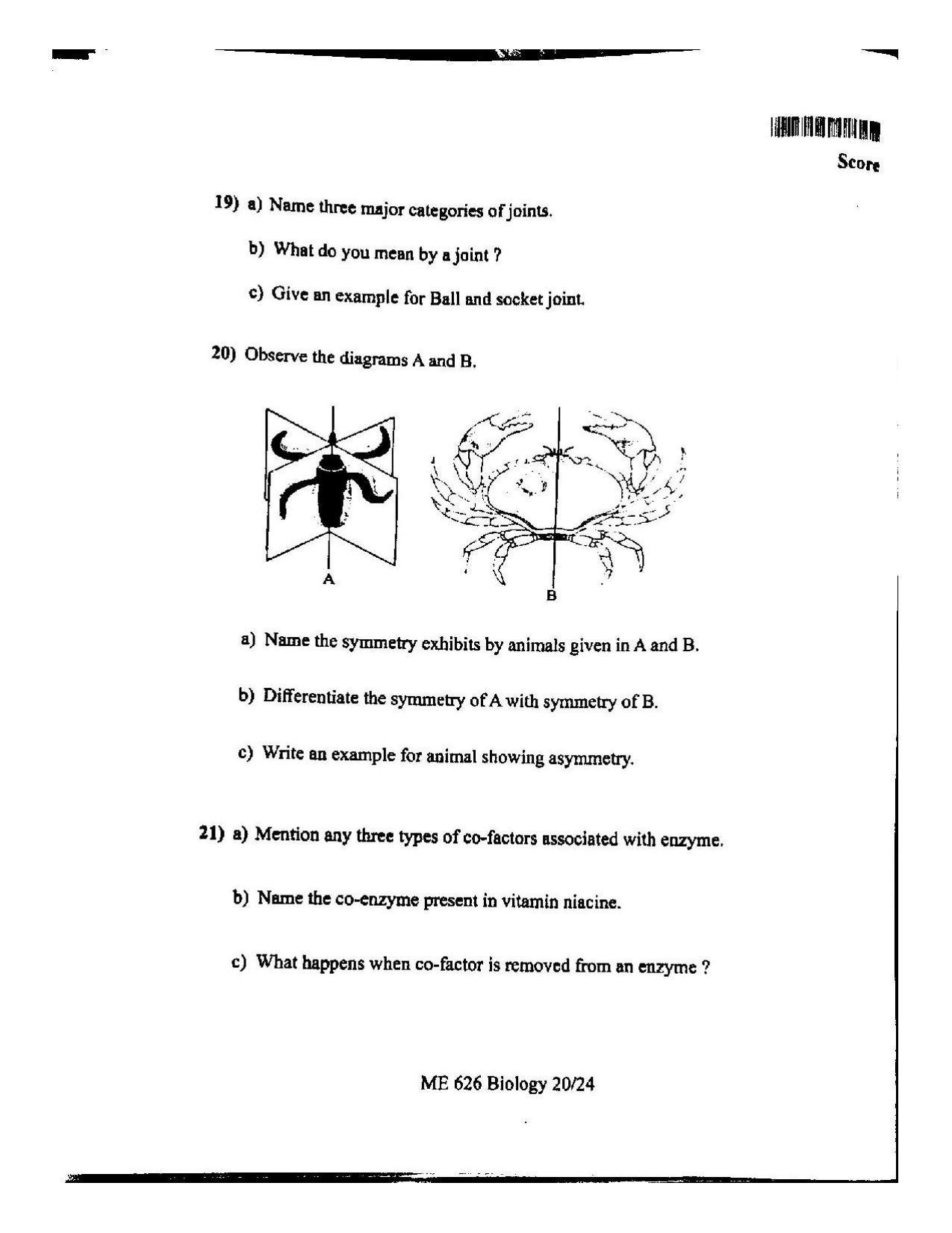 Kerala Plus One 2022 Biology Question Paper (Model) - Page 20