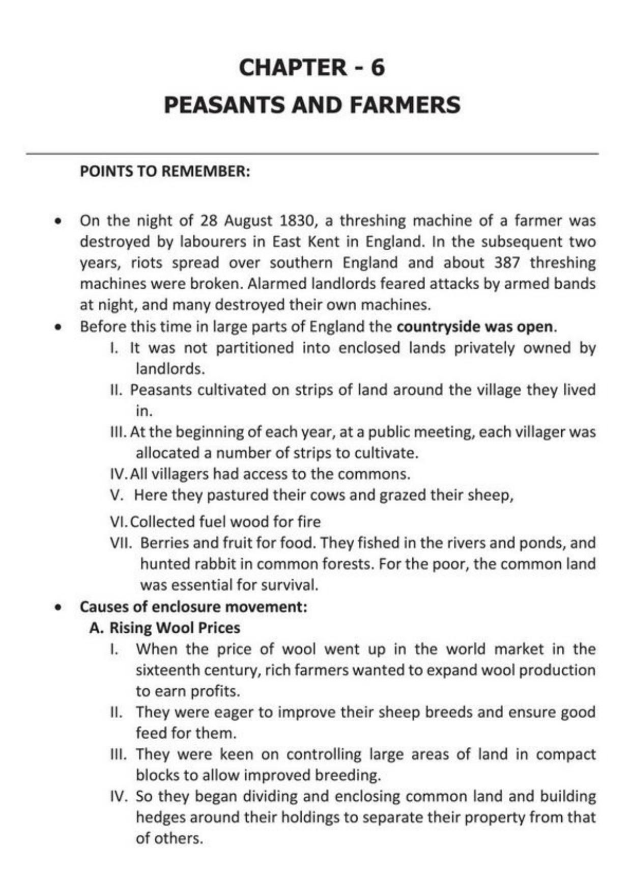 Class 9 Notes, Question & Practice Paper - History (Topic 6 : Peasants and Farmers) - Page 2
