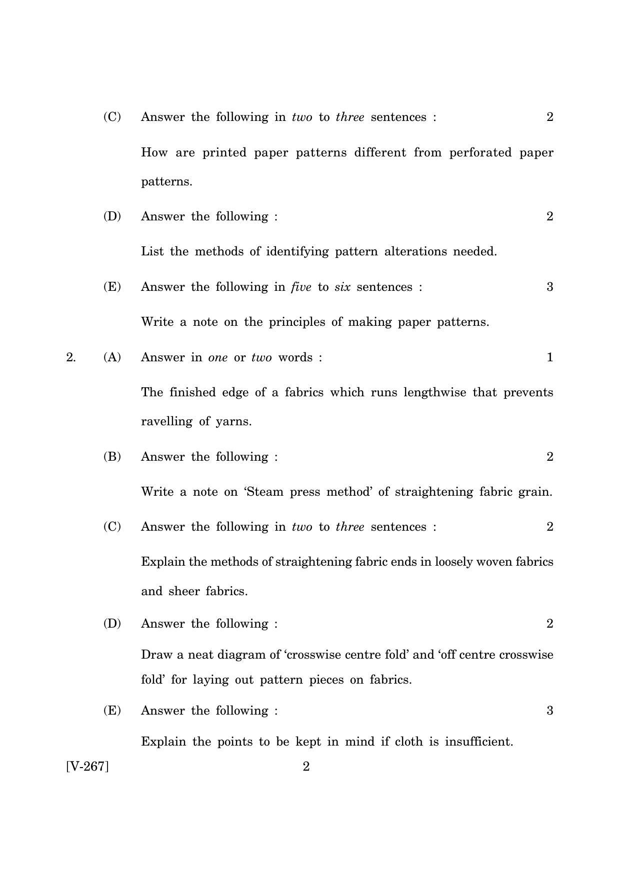 Goa Board Class 12 Clothing Construction   (March 2019) Question Paper - Page 2