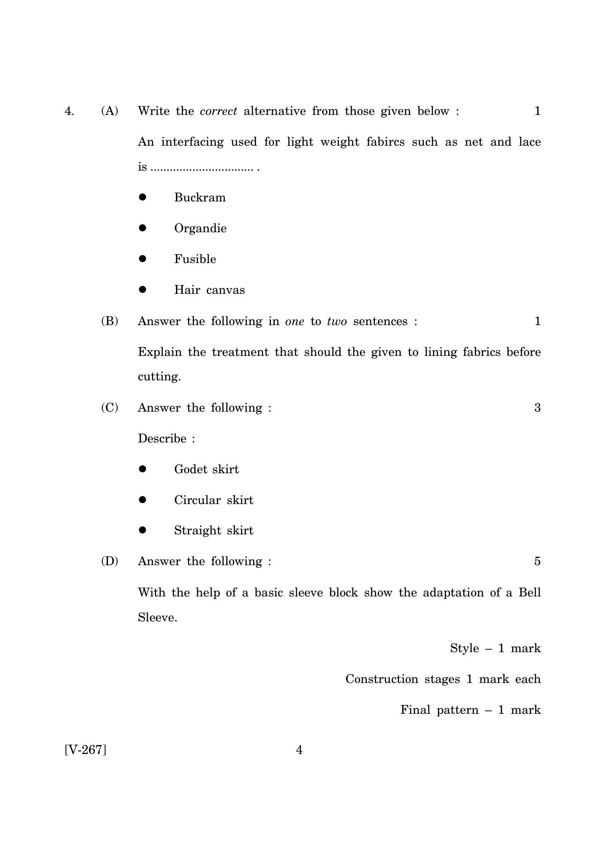 Goa Board Class 12 Clothing Construction   (March 2019) Question Paper - Page 4
