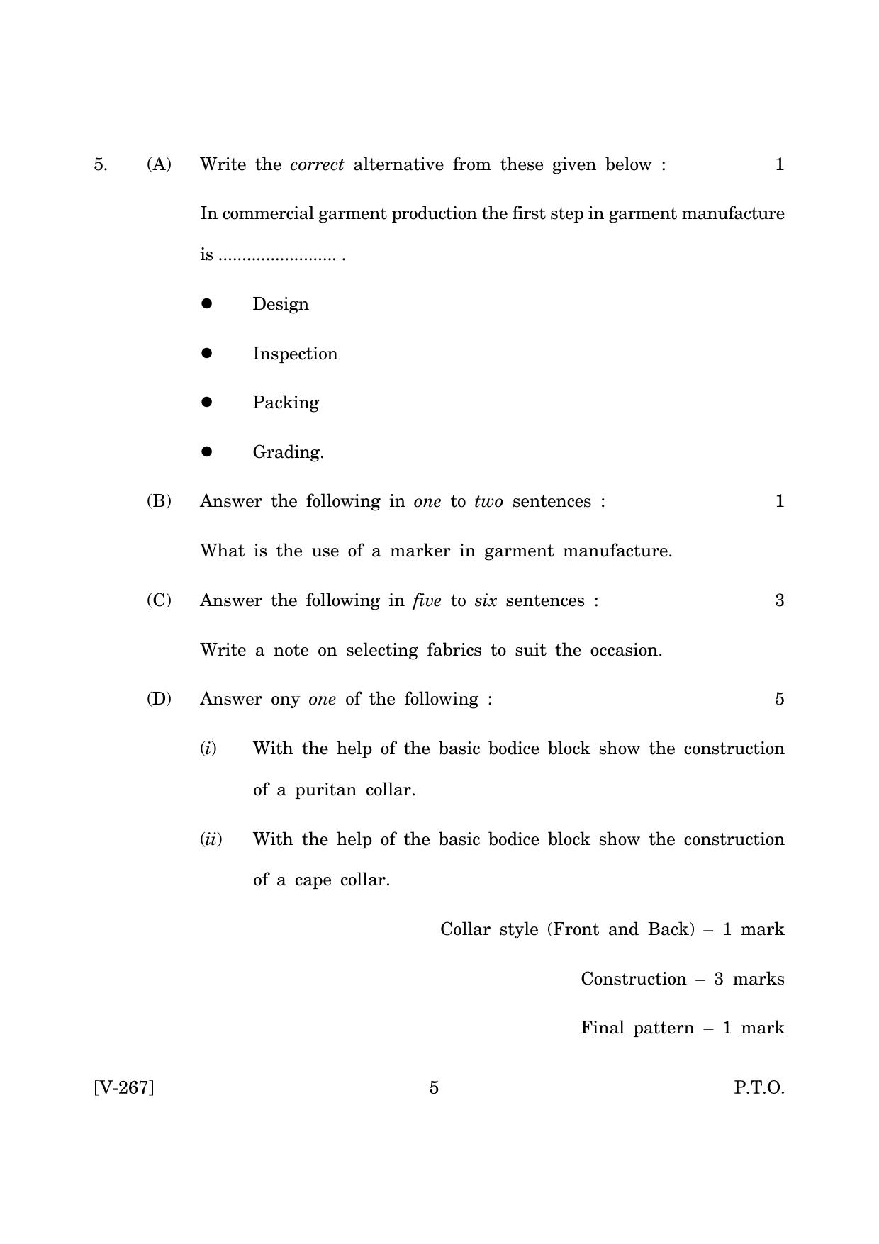Goa Board Class 12 Clothing Construction   (March 2019) Question Paper - Page 5