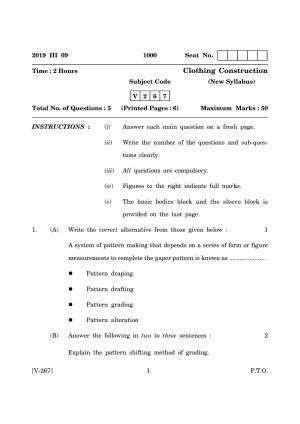 Goa Board Class 12 Clothing Construction   (March 2019) Question Paper