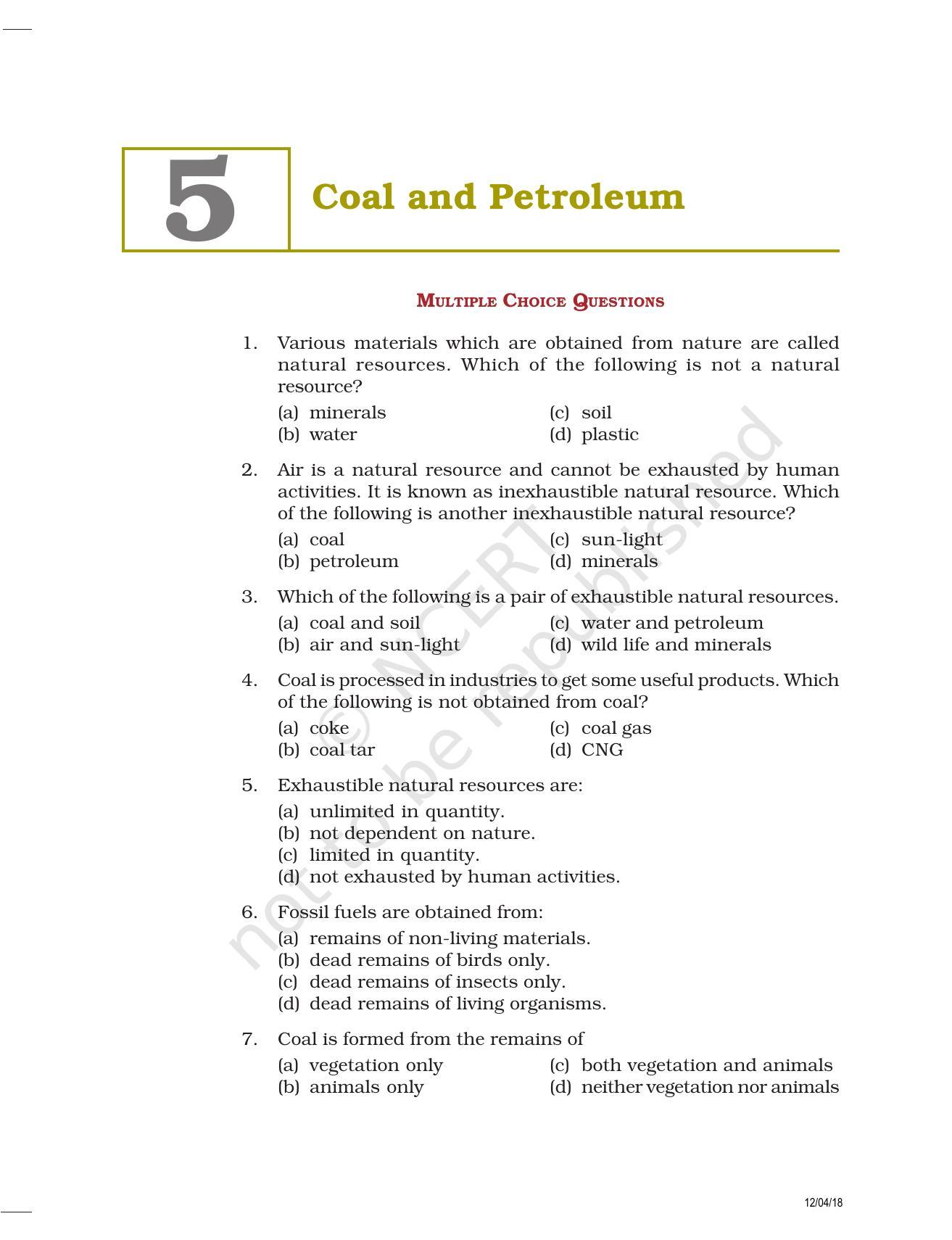 NCERT Exemplar Book for Class 8 Science: Chapter 5- Coal and Petroleum - Page 1