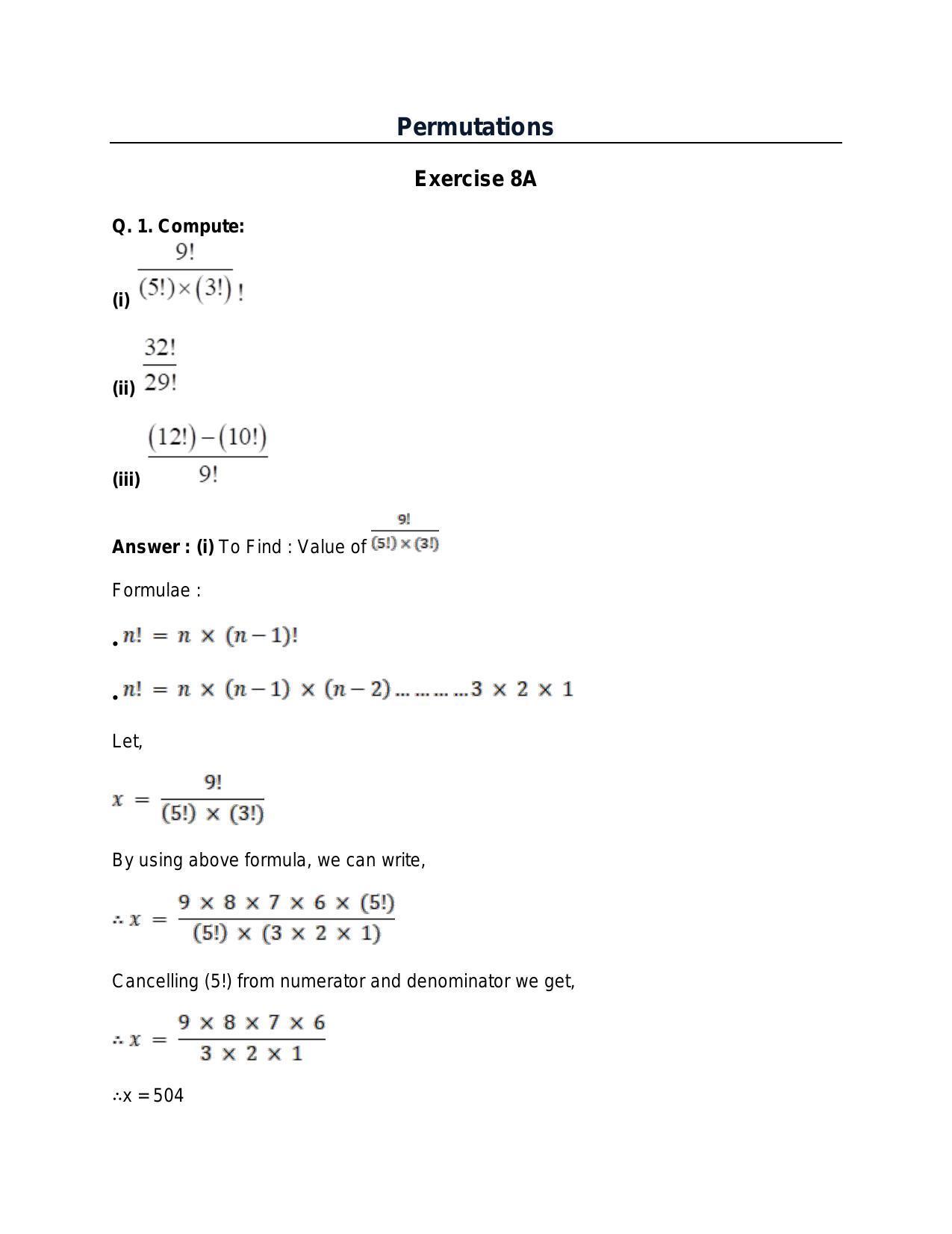 Chapter 8: Permutations: RS Aggarwal Class 11 Solutions - Page 1