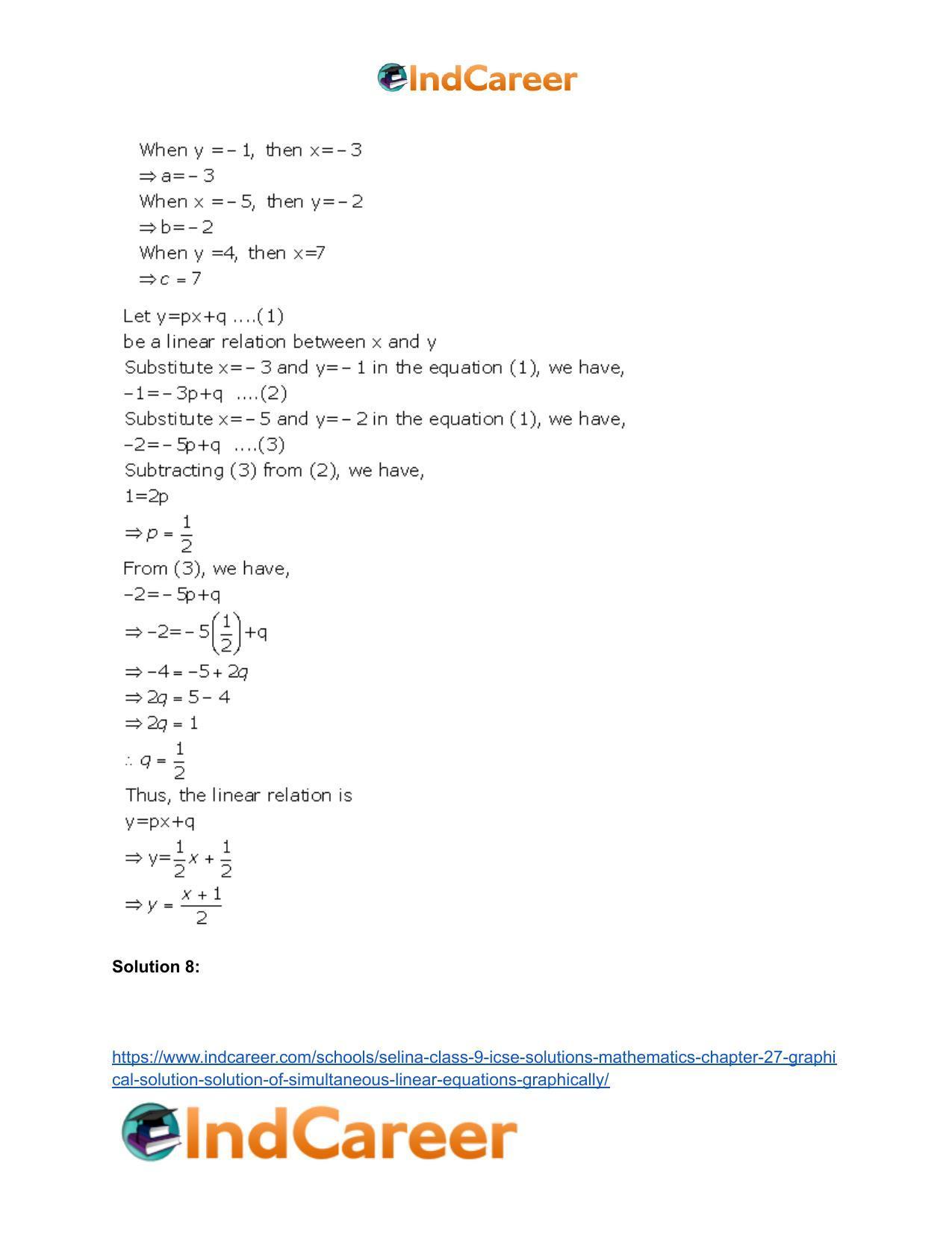 Selina Class 9 ICSE Solutions Mathematics : Chapter 27- Graphical Solution (Solution of Simultaneous Linear Equations, Graphically) - Page 28