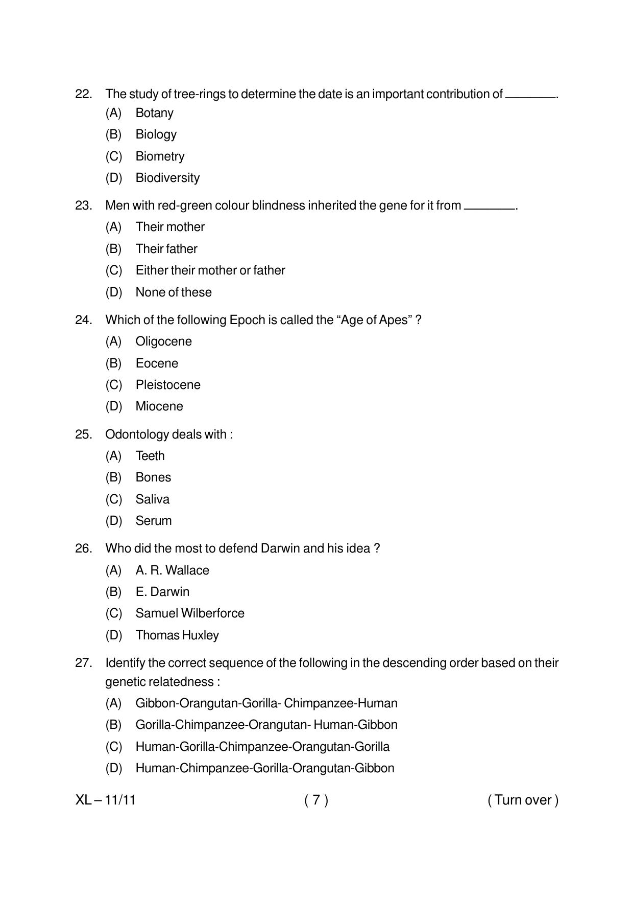 Odisha CPET ANTHROPOLOGY (SCIENCE) 2020 Question Paper - Page 7