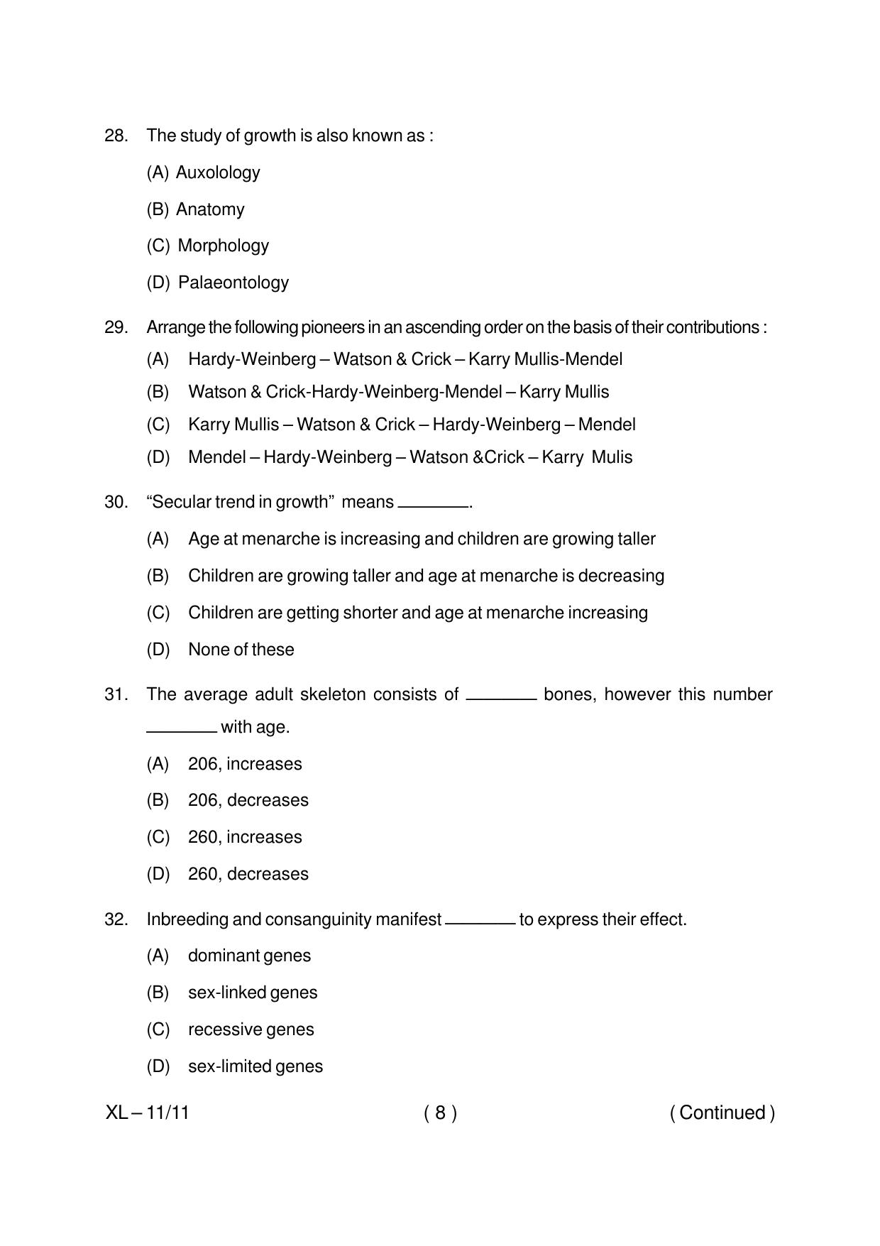 Odisha CPET ANTHROPOLOGY (SCIENCE) 2020 Question Paper - Page 8