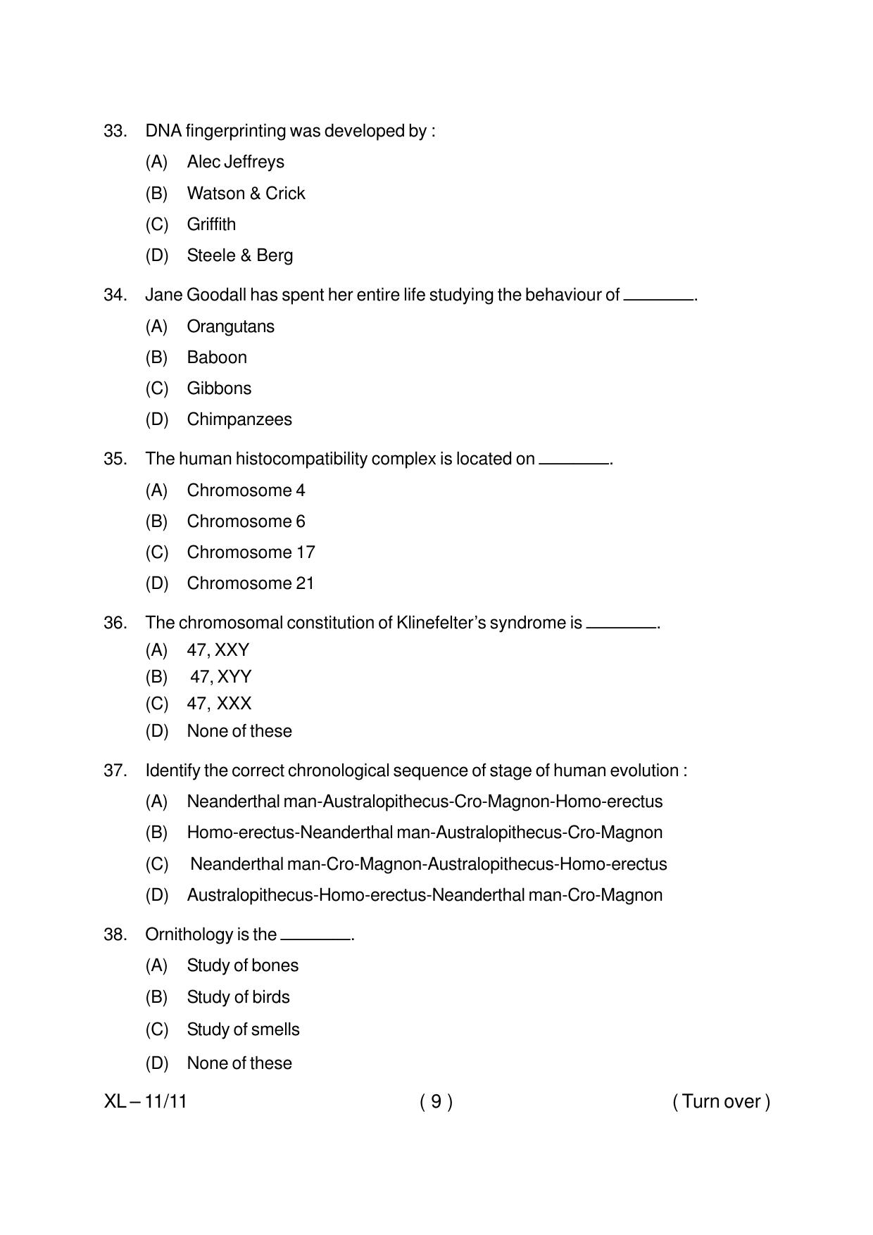 Odisha CPET ANTHROPOLOGY (SCIENCE) 2020 Question Paper - Page 9