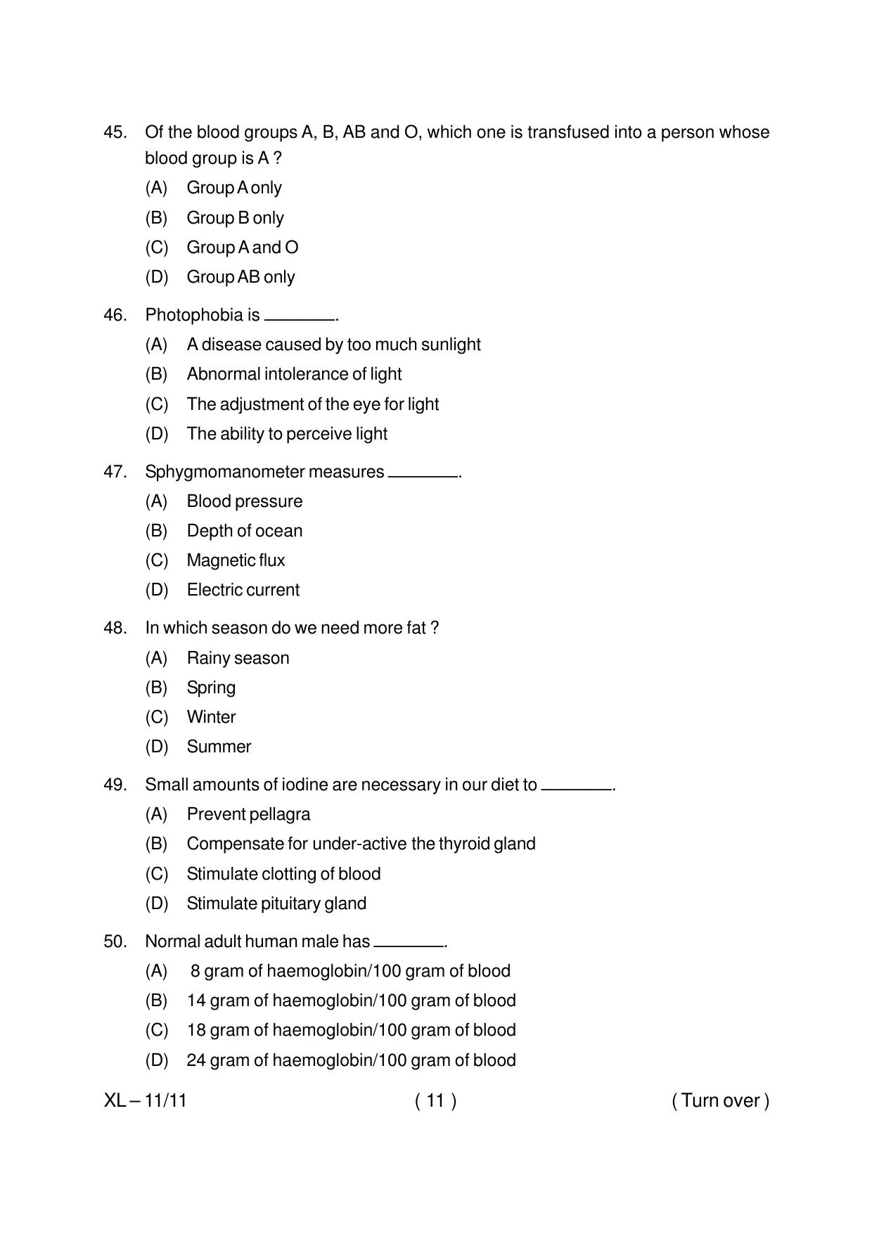 Odisha CPET ANTHROPOLOGY (SCIENCE) 2020 Question Paper - Page 11