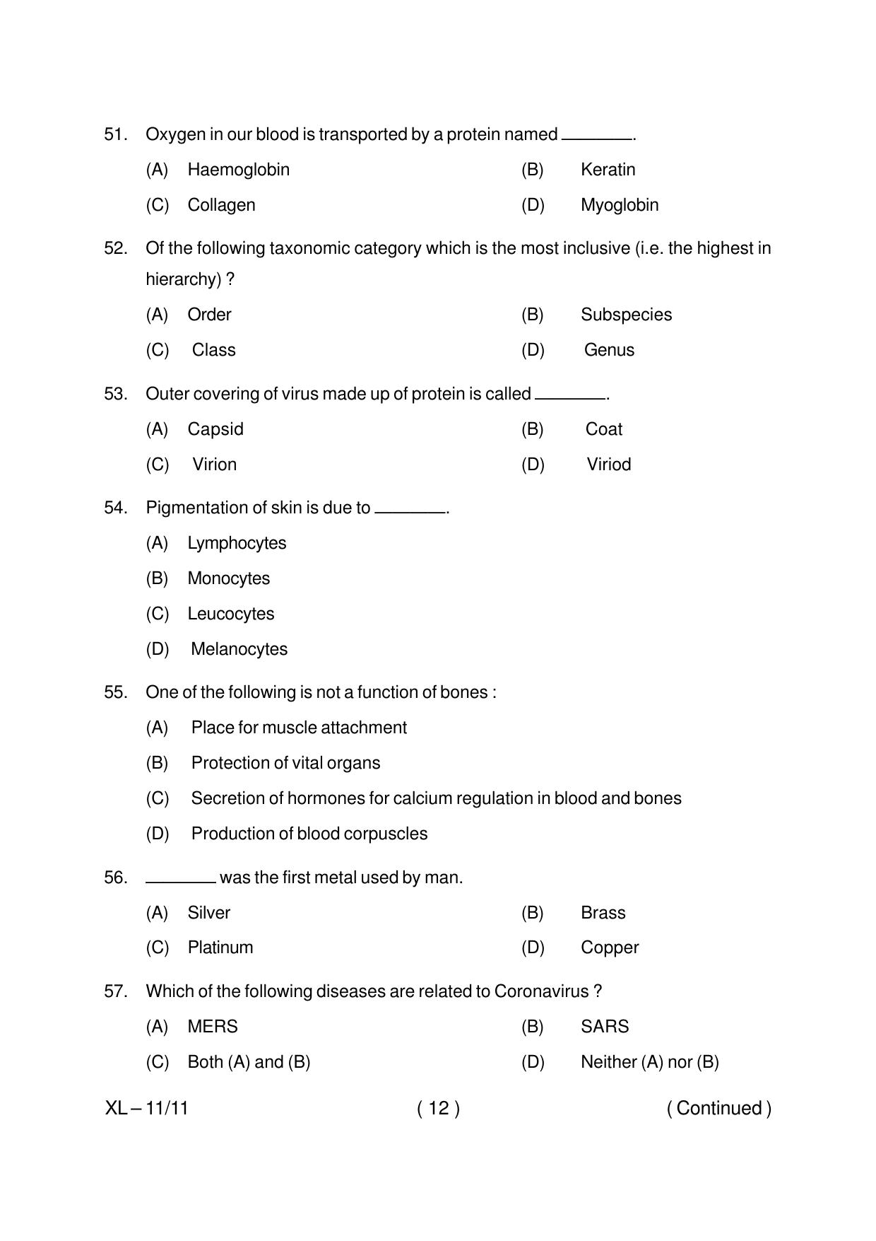 Odisha CPET ANTHROPOLOGY (SCIENCE) 2020 Question Paper - Page 12